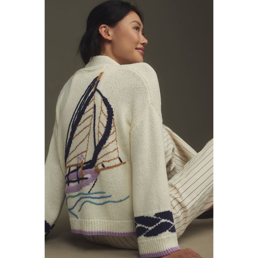 ANTHROPOLOGIE MAEVE sz M/L The Maggie Cardigan in lilac nautical